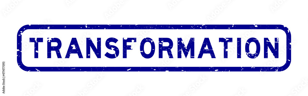 Poster Grunge blue vtransformation word square rubber seal stamp on white background