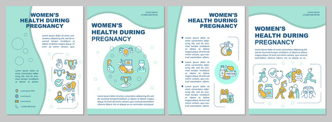 Pregnant women health brochure template. Take prenatal supplements. Flyer, booklet, leaflet print, cover design with linear icons. Vector layouts for presentation, annual reports, advertisement pages - obrazy, fototapety, plakaty