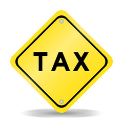 Yellow color transportation sign with word tax on white background