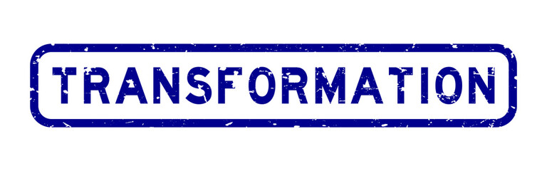 Grunge blue vtransformation word square rubber seal stamp on white background