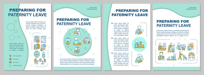 Offering paternity leave brochure template. Bonding with newborn. Flyer, booklet, leaflet print, cover design with linear icons. Vector layouts for presentation, annual reports, advertisement pages - obrazy, fototapety, plakaty