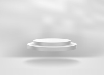 Flying circle podium on illuminated room with sun dogs.  Realistic 3d style vector illustration