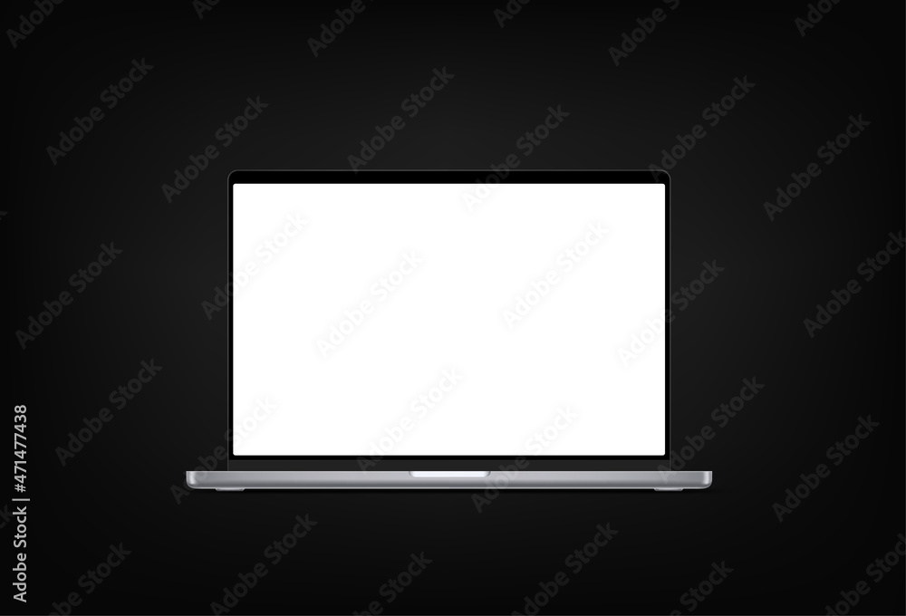 Aufkleber modern laptop computer vector 3d mockup isolated on black background. vector notebook photoreal deta