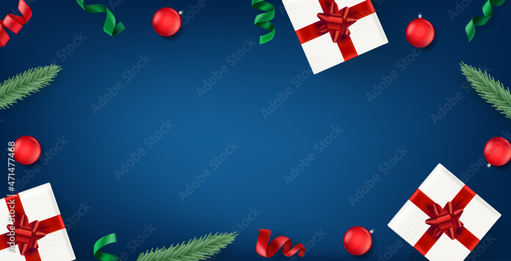 Poster christmas flat lay background. horizontal vector banner with copy space