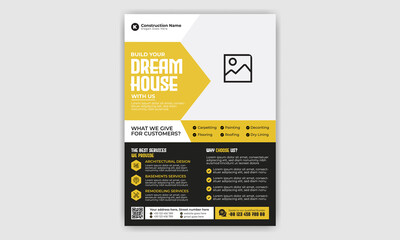 Construction, Building, Corporate, Business, Poster, Cover layout, Annual Report, Flyer in A4 Template Design 1 with colorful Circle, Rectangle, Triangle shape for Brand, Company and Market