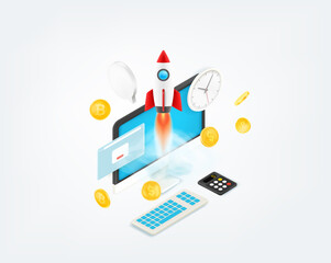 Business startup concept. 3d style vector illustration