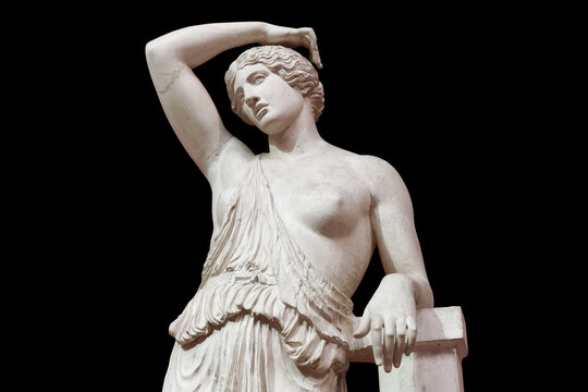 Classical antique sculpture of a woman in marble or white stone. Ancient greek art and culture, human statue