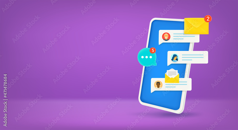 Leinwandbilder modern smartphone with notifications. vector banner with copy space