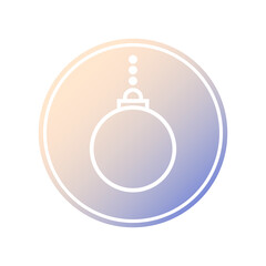 Round toy for a festive Christmas tree. The linear icon has a white outline. Silhouette of a ball in a gradient circle. Vector.