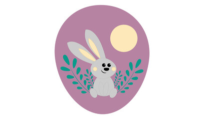 The baby rabbit is sitting in the grass under the sun.