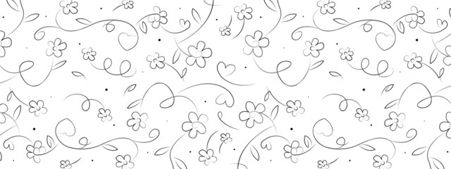 Background design with flowers, leaves and hearts. Vector