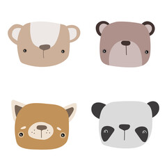 Set of cute face bears. Funny hand drawn cartoon animals. Vector illustration isolated on white background.