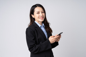 Asian businesswoman portrait, isolated on white background
