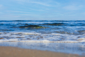 sea ​​shore, beach, rocks and small waves. No People. Copy Space. Selective Focus.