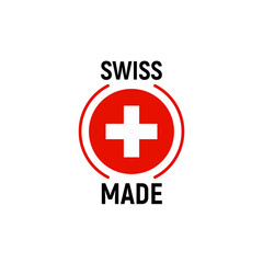 Swiss made product label. Switzerland quality flag vector sticker icon logo