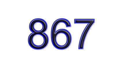 blue 867 number 3d effect white background