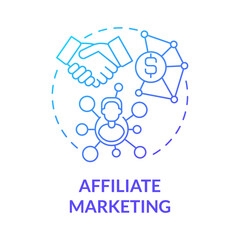 Affiliate marketing blue gradient concept icon. Make money online approach abstract idea thin line illustration. Brand products promotion. Social media platform. Vector isolated outline color drawing