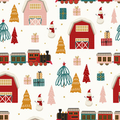 Christmas Seamless pattern vector background, digital paper for textile, fabric, wrapping paper, wallpaper, stationery © saltoli