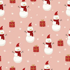 Christmas Seamless pattern with snowman, vector background, digital paper for textile, fabric, wrapping paper, wallpaper, stationery