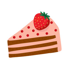Sweet cake slice. Strawberry cake. Love and Valentine's Day concept. Illustration isolated on blue background.