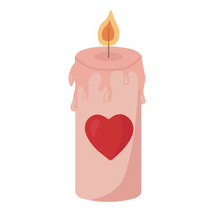 Pink candle with heart. Love and Valentine's Day concept. Illustration isolated on white background.