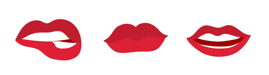 Fototapeta premium Vector mouth kiss lip red woman icon lipstick, Sexy makeup flat shape lips design expression