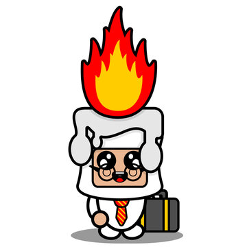 cartoon character vector illustration of cute white fiery candle mascot costume businessman