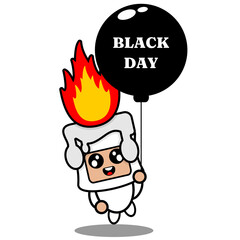 cartoon vector illustration of cute fiery white wax mascot costume character holding balloon black day