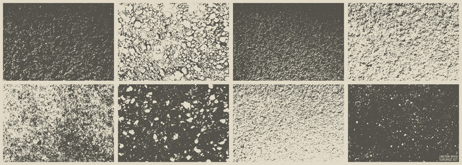 Cement wall texture grunge set. Cement, concrete, plaster wall. Vintage grunge vector backgrounds. Rough grungy textures collection.