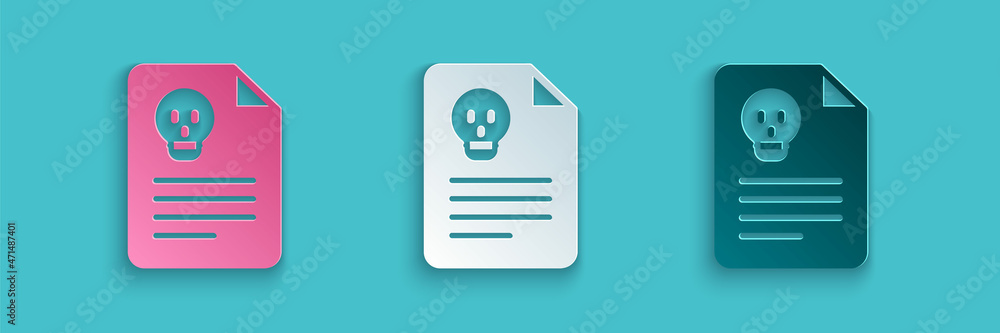 Poster paper cut radiation warning document icon isolated on blue background. text file. paper art style. v