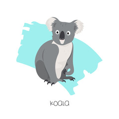 Koala in the background with a brushstroke. Vector image of a flat animal. Isolated on white background