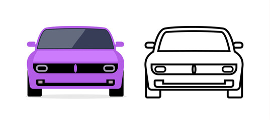 Plakat Car front view vector flat icon. Car parking cartoon front design shape