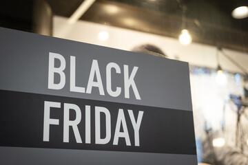 "Black Friday" promotion text banner, close-up. Business promotion - sign and symbol photo.