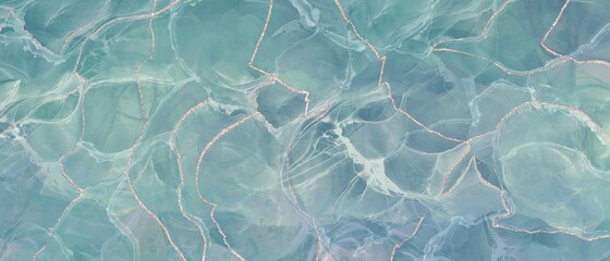 大理石風背景バナー）ピーコックブルーのグラデーション　アルコールインクアート　金色　水　金継ぎ