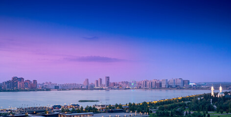 Obraz premium Summer day sunset panorama city Kazan blue sky and river Republic of Tatarstan Russia.