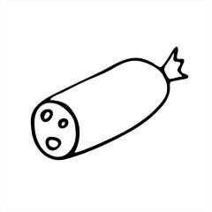Image of sausage, salami, homemade sausage. Illustration of food. Doodle style. Fresh organic meat products. Vector illustrations drawn by hand. Freehand food icons for restaurant menus