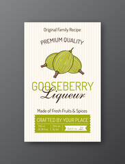 Gooseberry liqueur alcohol label template Modern vector packaging design layout Isolated
