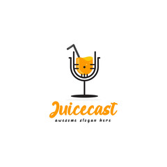 microphone with orange juice logo design concept, combination logo podcast juice illustration vector template