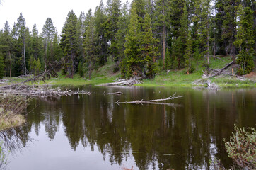 Obraz premium sunrise in Yellowstone lake in Yellowstone National Park in Wyoming