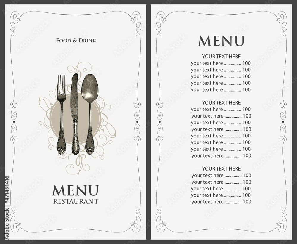 Poster vector menu for a restaurant with price list in retro style. food and drink menu template decorated 
