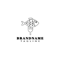 Fototapeta premium fish on a fork logo cartoon design template icon black isolated vector