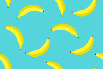 Fototapeta na wymiar Banana seamless cartoon pattern background, vector fruit seamless yellow banana bunch illustration