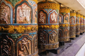 Traditional  prayer wheel at temple in Kathmandu, Nepal