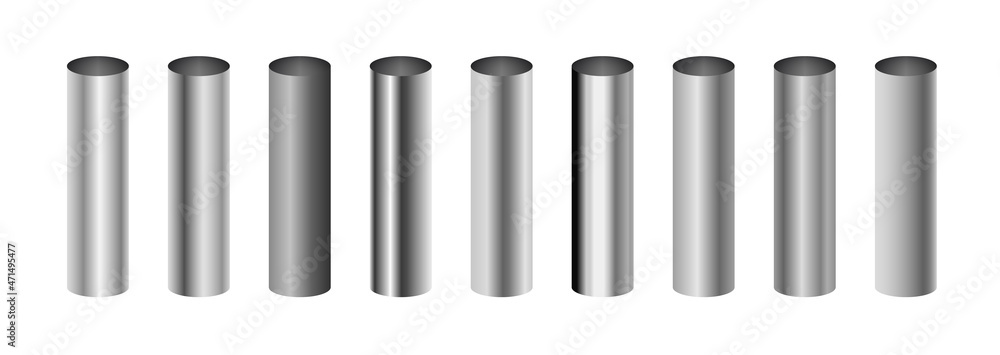 Wall mural Cylinder metal aluminum pipe chrome bar. Metal pole vector steel aluminium iron pipe