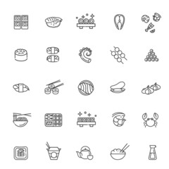 Sushi vector outline symbols. Vector line illustration