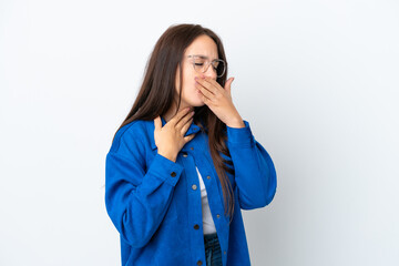 Young Ukrainian woman isolated on white background coughing a lot