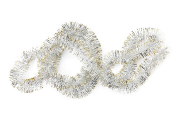 Shiny tinsel isolated on white, top view