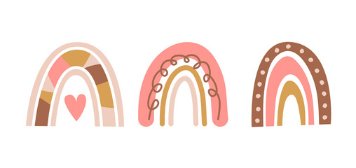 Boho rainbow set in neutral colors. Vector illustration for nursery decoration, print, t-shirt.