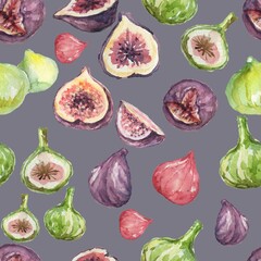 Fig fruits Hand drawn watercolor illustration Nature natural product Seamless pattern set Print textiles Garden agriculture

