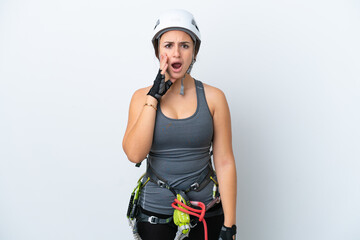 Young Ukrainian rock climber woman isolated on white background with surprise and shocked facial expression